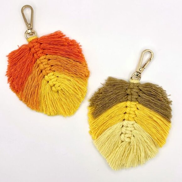 Boho Handmade 3-Color Orange Yellow Cotton Fabric Macramé Leaves Leaf Bag Charms - Picture 1 of 1